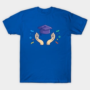 Graduation Hat, Hands And Confetti Cartoon T-Shirt